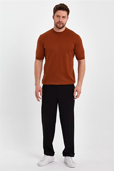 Tarz Cool Tile Men's Half Fisherman Plain Knitwear T-shirt-trz19129r07s