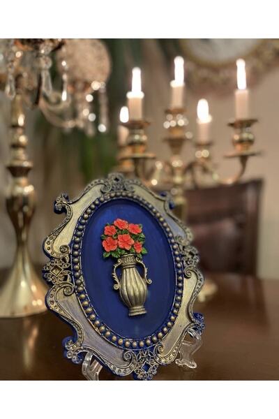 busraconcept Lacivert Çiçekli Dekoratif Tablo