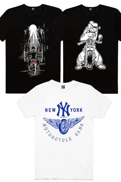 ROCKANDROLL Tricou pentru bărbați Ny Moto Club alb, Basic Motor, Lone Ranger Eco Pack de 3