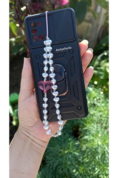 Atolye Ferda Pink Heart Figure and Pearl Phone Charm Phone Strap
