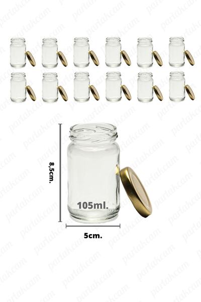 parlakcam 12 Adet 105 Cc Mini Küçük Cam Kavanoz Gold Kapaklı