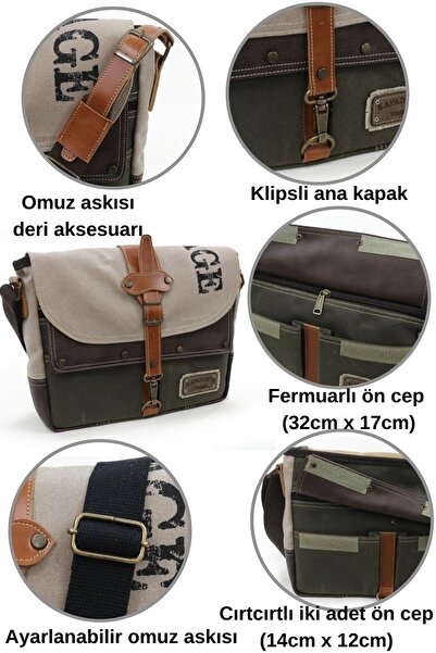 Cappadocia Vintage 4046 Μπεζ καφέ χακί πράσινη τσάντα φορητού υπολογιστή - Αδιάβροχο κερωμένο καμβά