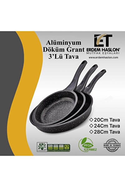 Erdemhaslon 3'lü Döküm Granit Tava Seti 20-24-28cm
