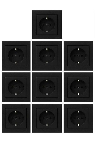 Gözde aydınlatma Ovivo Grano Black Grounded Socket Economic Pack of 10