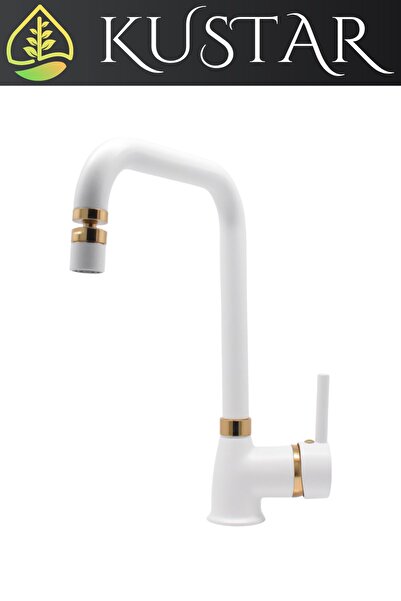 KUSTAR Varna Gold Beyaz Oynar Başlıklı Aç Kapa Mix Mutfak Eviye Bataryası