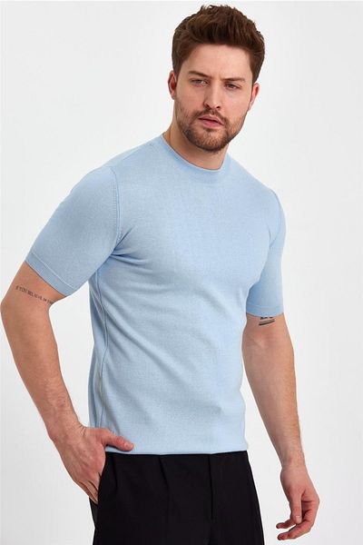 COOL TARZ Μπλε ανδρικό μπλουζάκι Half Fisherman Flat Knitwear-trz19129r09s