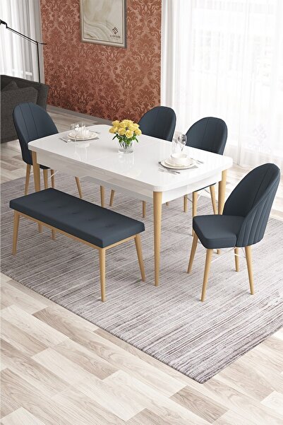 Canisa Concept Elf Serisi 80x132 Beyaz Masa Doğal Ahşap Ayak Beyaz Kafesli 4 ...