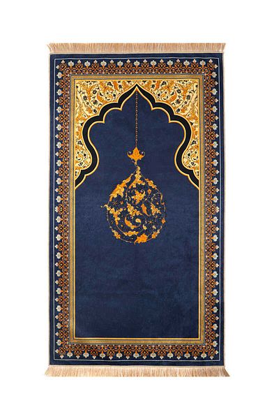 Bursa İpek Navy Blue Velvet Rug Prayer Rug