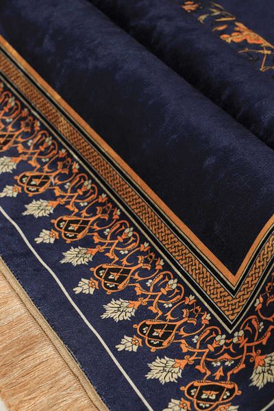 Bursa İpek Navy Blue Velvet Rug Prayer Rug