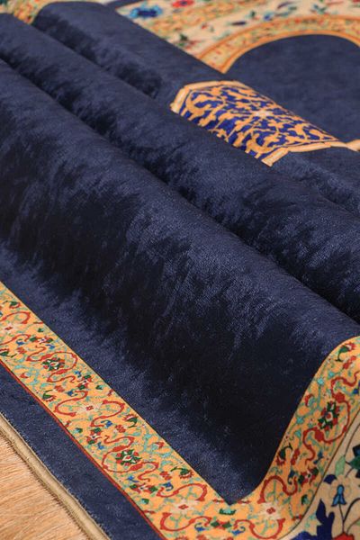 Bursa İpek Navy Blue Velvet Rug Prayer Rug