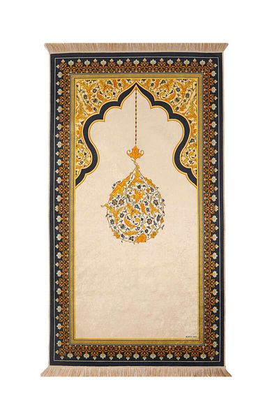 Bursa İpek Beige Velvet Rug Prayer Rug