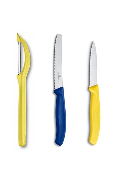 Victorinox مجموعة تقشير وتقشير باللون الأصفر والأزرق الداكن