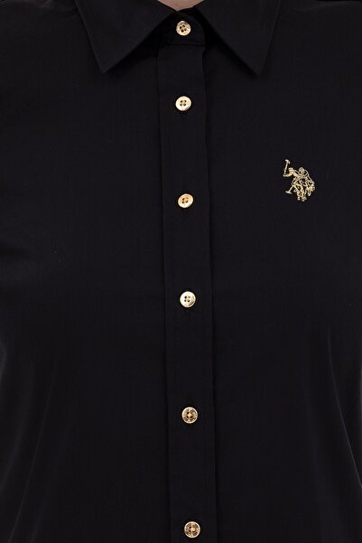 U.S. Polo Assn. Kadın Metal Düğmeli Kol Kıvırmalı Gömlek