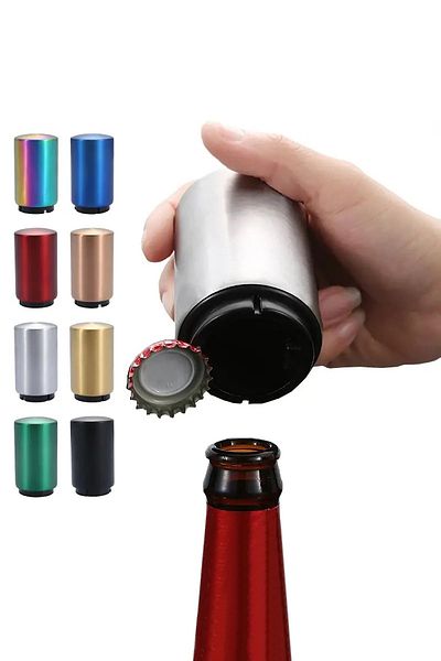babikamium Metal Automatic Opener Magnetic Soft Drink Cap Opener Silver Color Lid with Bass Pull Magnet Bottle Cap