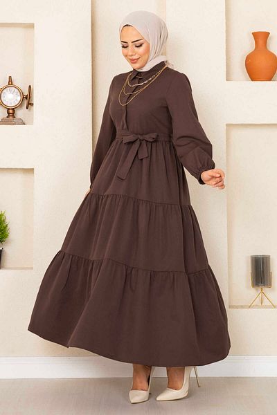 CNG MODA Frilly Hijab Dress Brown