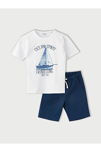 LC Waikiki Момчешка тениска и къси панталони с щампа с кръгло деколте и къси ...