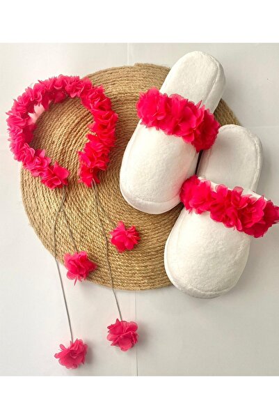 irembaby Anne Lohusa Seti Fuşya Sarkan Küpeli Çiçekli Lohusa Tacı Ve Terlik L...