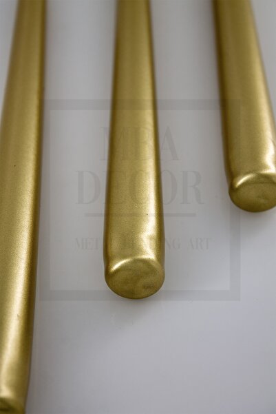 mba decor metal bending art Gold 3'lü Şamdan Mumu Parlak Mum Metalik Kaplama Gövde 1. Kalite Uzun Çubuk Konik
