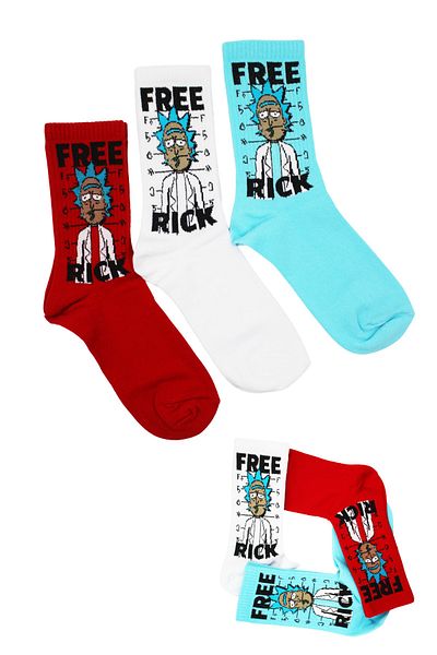 KARDEŞLER ÇORAP Unisex Colorful Free Rick Patterned Socks 3 Pack