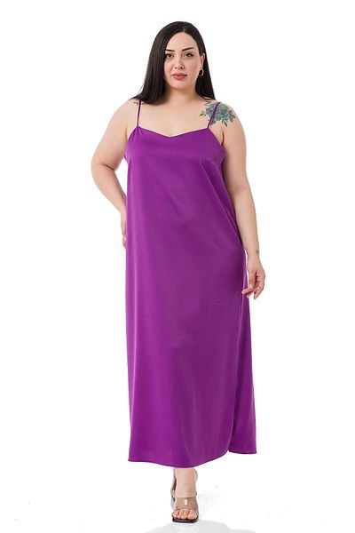 DISENTIS MODEST Plus Size Adjustable Thin Straps Side Slit Satin Purple Dress