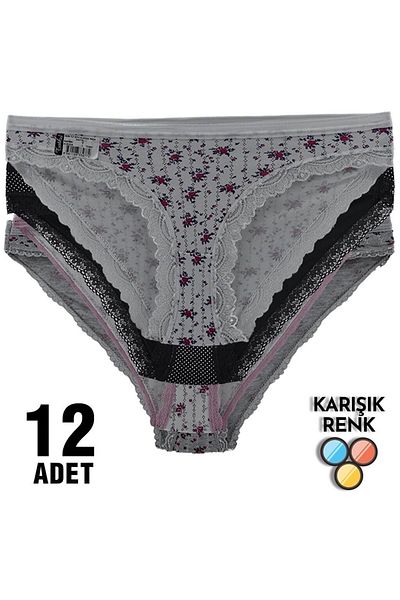 ÇamaşırcımShop Pachet de 12 chiloți de bikini din dantelă Tutku Nil 0528
