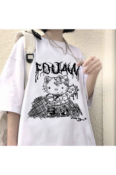 Köstebek Μπλουζάκι με μαύρη στάμπα Veteran Hello Kitty Λευκό (unisex).