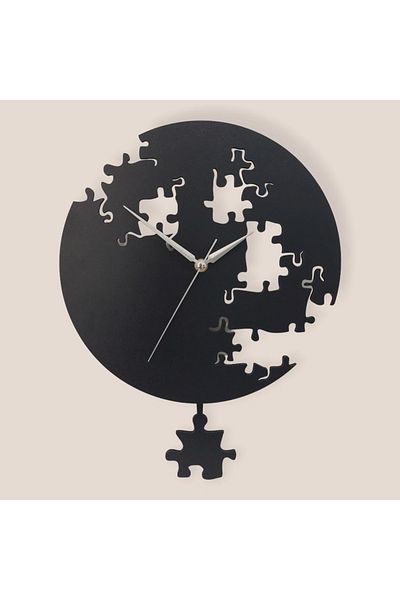 CajuArt Black Puzzle Patterned Modern Swinging Pendulum Wall Clock