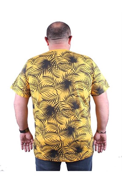 Starbattal Large Size Crew Neck T-Shirt Palm Leaf 23148 Yellow