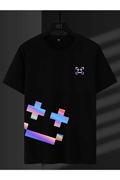 MOONBULL Μπλουζάκι με στάμπα μαύρου μεγέθους Pixel με χαμόγελο