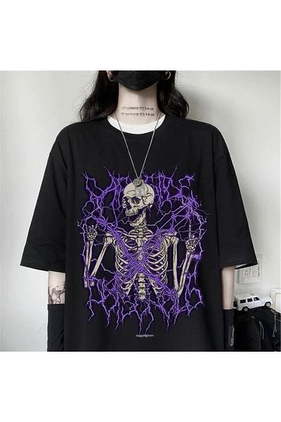 Köstebek Μπλουζάκι Gothic Skeleton Lightning Black (unisex).