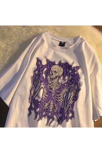 Köstebek Μπλουζάκι Gothic Skeleton Lightning White (unisex).