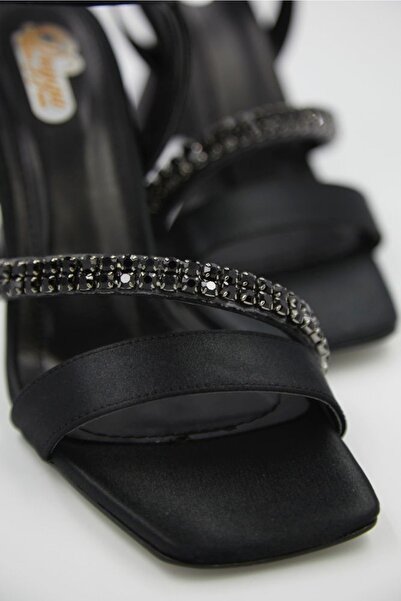 DUYGUSHOESBAG حذاء سهرة نسائي من الساتان مرصع بالألماس الأسود