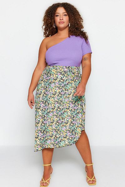 Trendyol Curve Plus Size Skirt - Multicolored - Midi