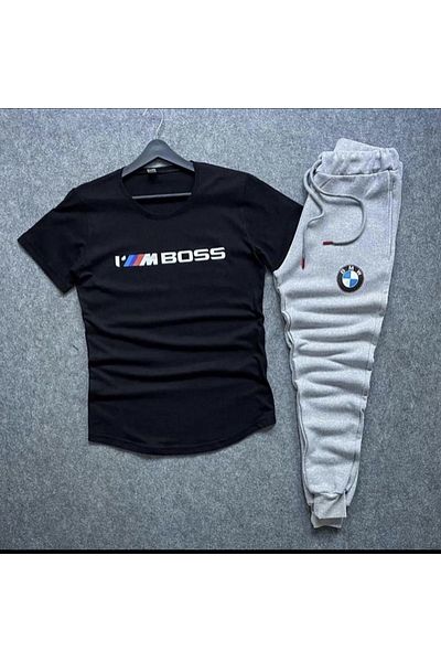 NewCabin New Season Slim Fit I'm Boss εμπριμέ μπλουζάκι - καλοκαιρινό Slim Fit Sweatpants Σετ 2 τεμαχίων