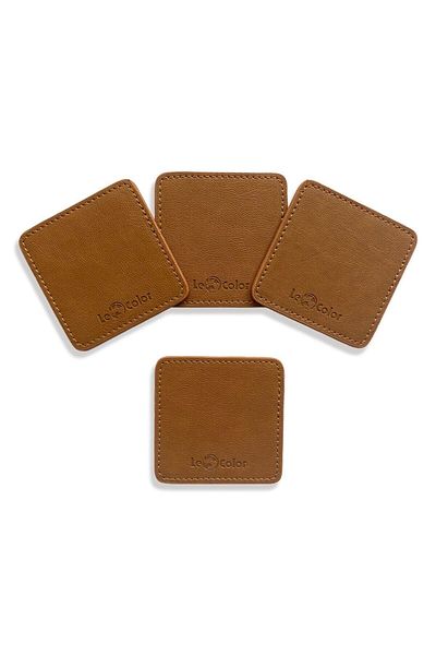 Le Color Leather Coaster Set of 4 Decorative Stitched Tan