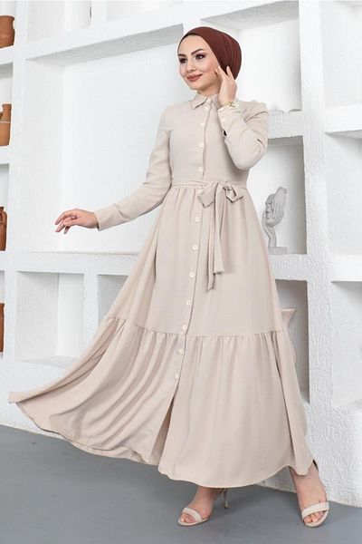 benguen 443 Košilový límec Aerobin Hijab Dress Stone Color