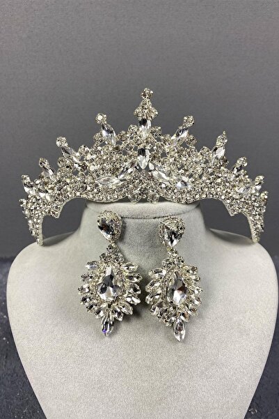 Hobigram Silver Color Annaber Stone Henna Bridal Tiara and Earring Set with S...