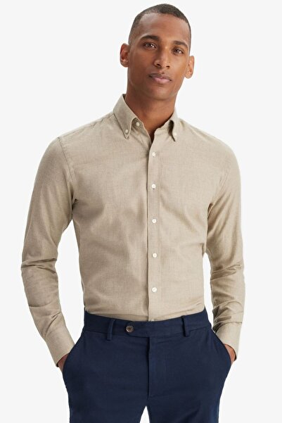 alenmeza Erkek Açık Kahverengi Kışlık Melanj Oduncu Cepsiz Modern Fit Gömlek