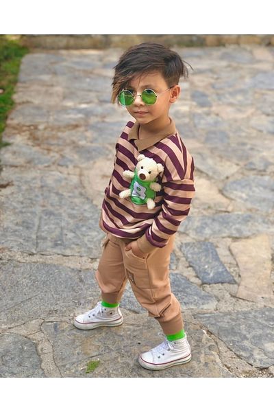 azecekids طقم علوي وسفلي للأولاد بتفاصيل دمية دب