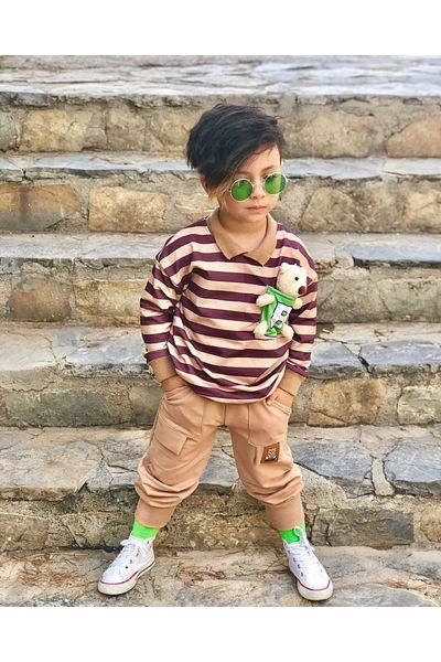 azecekids طقم علوي وسفلي للأولاد بتفاصيل دمية دب