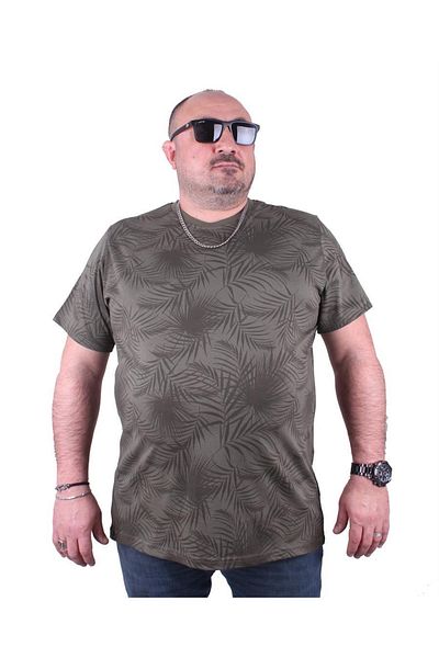 MocGrande Large Size Crew Neck T-Shirt Palm Leaf 23148 Khaki