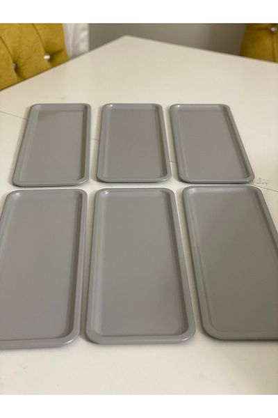 Elzem Rectangular Model Gray Color 6 Piece Serving and Presentation Tray Baton Tray Lux