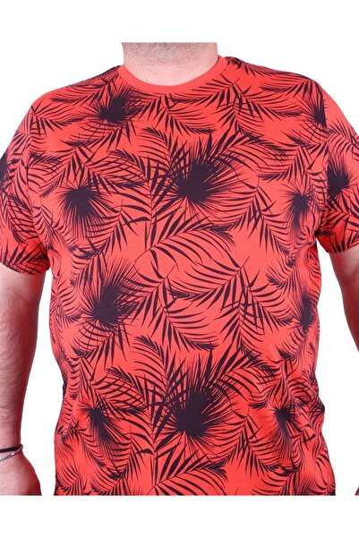 MocGrande Μπλουζάκι με λαιμόκοψη σε μεγάλο μέγεθος, φύλλο φοίνικα 23148 Λουλούδι ρόδι