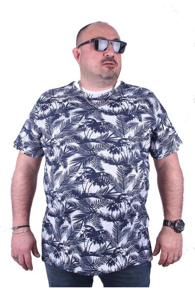 MocGrande Tricou mărime mare cu gâtul în formă de O Beach Palm 23150 Alb
