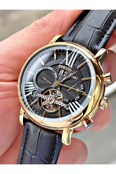 Reward Siyah Renk Altın Gold Kasa Klasik Deri Business Erkek Kol Saati + Bile...
