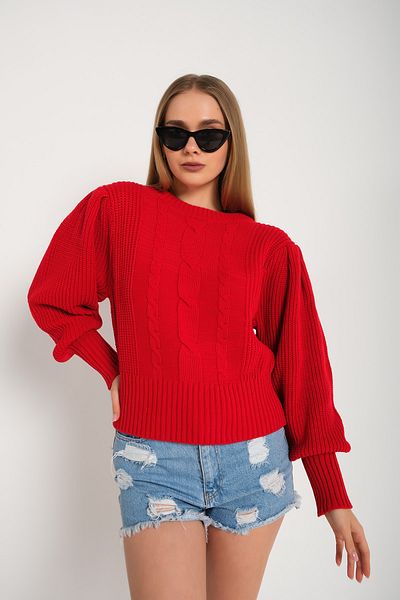 nosia fashion Pulover roșu din tricot cu mâneci prințesă