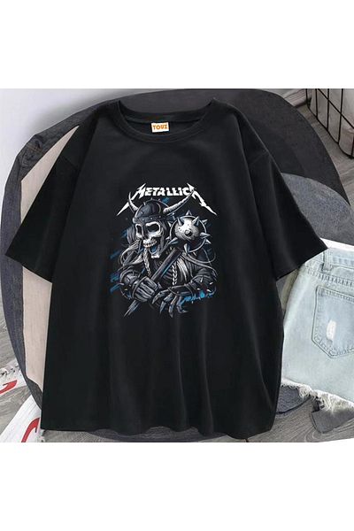 Touz Μπλουζάκι Metallica Knight Skull Printed Μαύρο Unisex Oversize