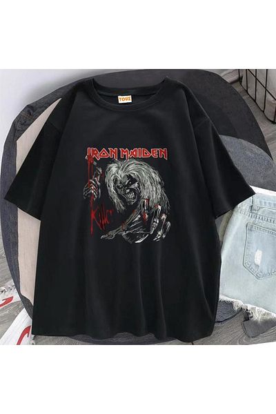 Touz Μπλουζάκι Iron Maiden Killer με εμπριμέ μαύρο Unisex Oversize