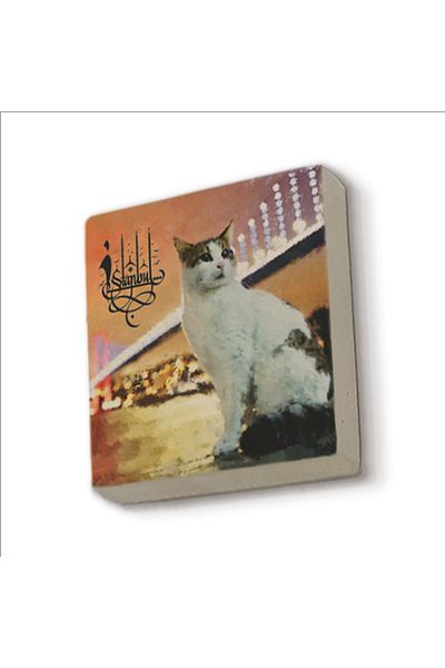 Sadrazam Istanbul Cat Patterned Natural Stone Magnet - 064 Refrigerator Ornament
