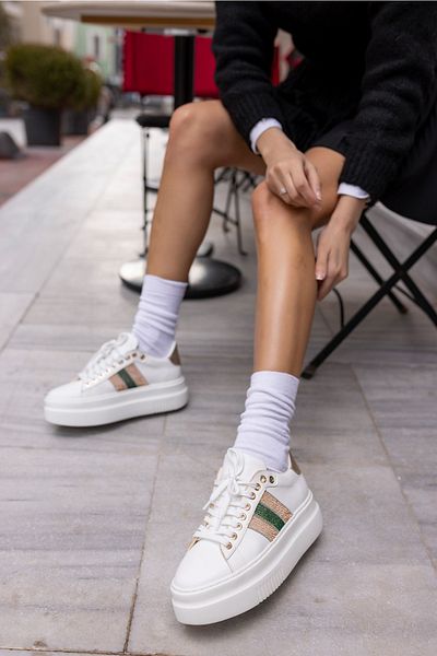 ANGELİNA JONES Zanıolo Women's White Stone Detail Sneakers